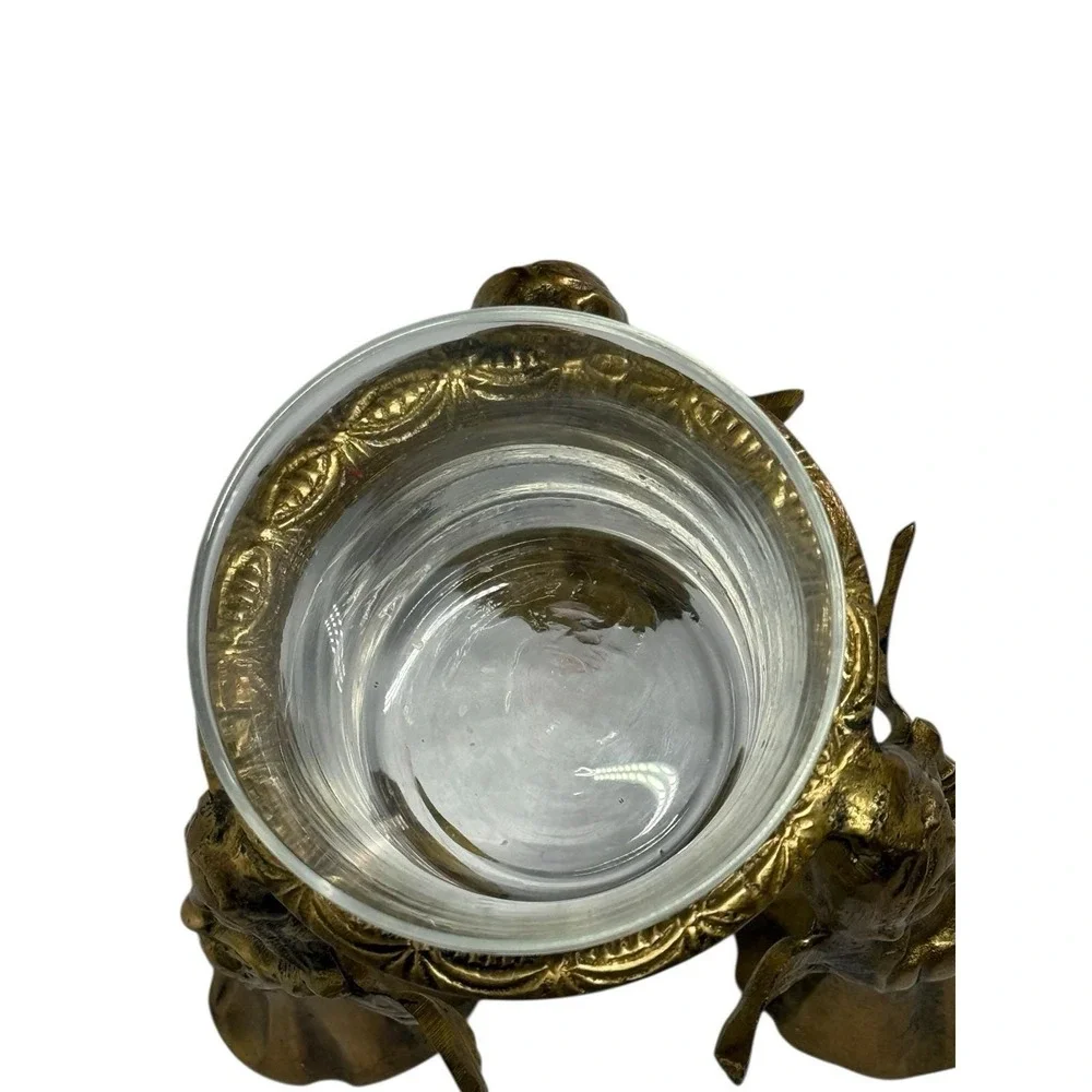VTG Brass 3 Angels With Harps Votive Candle Holder Glass‎ Insert READ - Picture 4 of 11